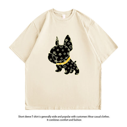 Pure Cotton 2024 Summer New High-End Cartoon Dog Print Pure Cotton Loose Short-Sleeved Casual Tops T-Shirts for Men and Women