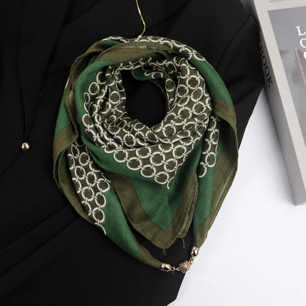 Spring and summer sunscreen magnetic buckle cotton and linen texture large square scarf women's 2024 new all-match autumn and winter neck scarf