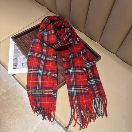 Korean Christmas Red Plaid Scarf for Women Winter Warm Retro High-End New Year Gift Scarf Shawl for Students