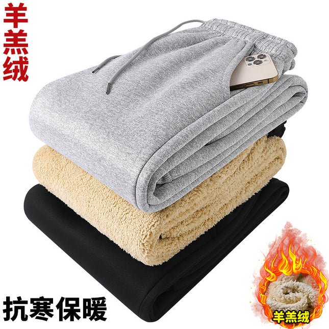 Cross-Border Trade Warm Sweatpants, Loose Fit, Cold-Proof, Fleece-Lined, Thickened Lamb Wool Pants, Aliexpress Winter Jogger Pants for Men