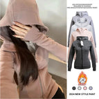 Brick pink [hooded double zipper fashionable and versatile] plus velvet style / S [recommended below 50kg]