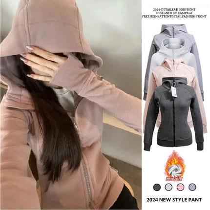 Women's Slim-Fit Fleece Hoodie Sports Fitness Cardigan Slimming Jacket Dopamine Korean Style Top Zipper Versatile Trendy