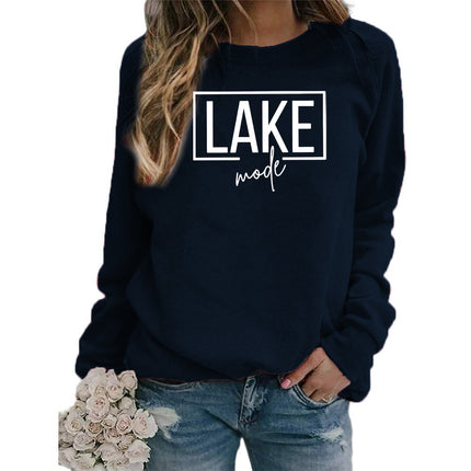 Foreign Trade Amazon Cross-border Supply lake mode Printed Women's Round Neck Sweats All-match Loose European Size