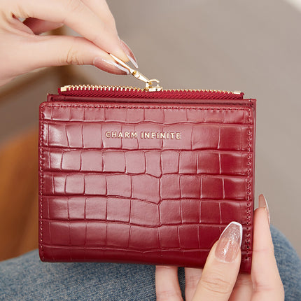Women's Short Wallet 2024 New Fresh Crocodile Pattern Two-fold Coin Purse Simple Fashion Card Storage Bag