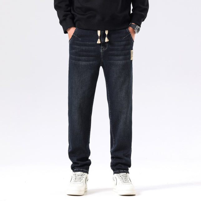 9927 | plus size men's autumn and winter new super soft towel bottom jeans loose stretch Joker small straight trousers