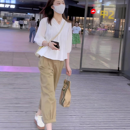 Summer women's 2023 new small wear a set of slightly fat age-reducing playful lively top two-piece suit