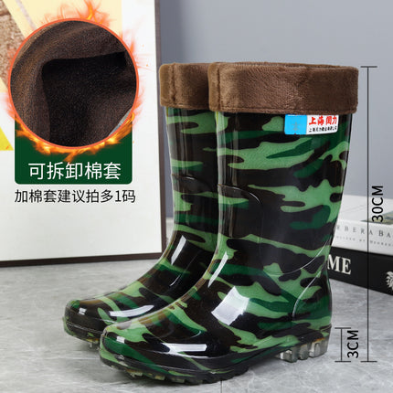 Chili Rain Boots Men's High-Top Camouflage Waterproof Boots Mid-Tube Thickeneded Wear-Resistant Water Shoes Low-Top Labor Protection Non-Slip Rain Boots Overshoes