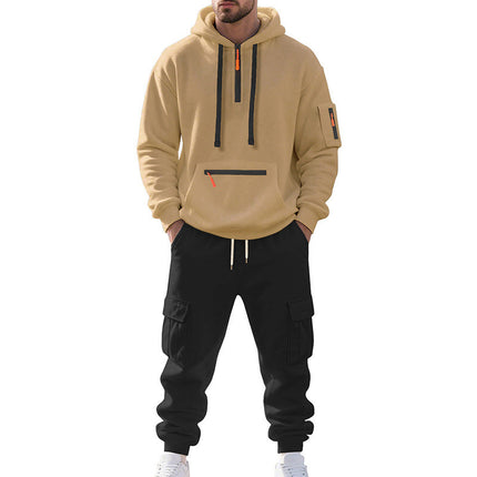 Cross-Border Foreign Trade Winter Large Size American Heavyweight Plus Velvet Loose Men's Casual Sports Multi-Pocket Workwear Suit for Men
