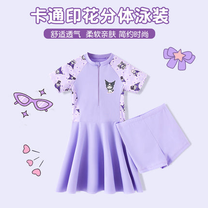 New Cartoon Printed Girls' Swimwear Body Skirt Split Pants for Big Kids and Baby Swimwear Kulomi Swimsuit