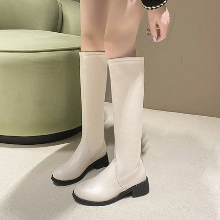 High-Top Leather Boots 2025 New Autumn and Winter Over-The-Knee Boots Women's Boots Women's Fashion Sleeve Slim Boots Long Boots
