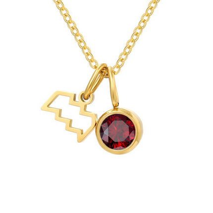 Non-Fading Titanium Steel Zodiac Necklace for Women, Birthstone Rhinestone Pendant, Clavicle Chain, European and American Style Niche Light Luxury Jewelry