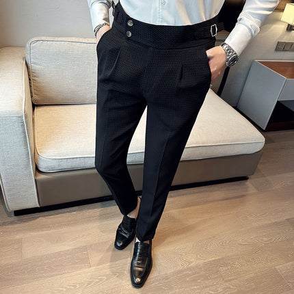 2024 Korean Style New Arrival Men's Leggings Fashionable Slim-Fit Men's All-Match Pants Non-Iron Wafflet Casual Pants