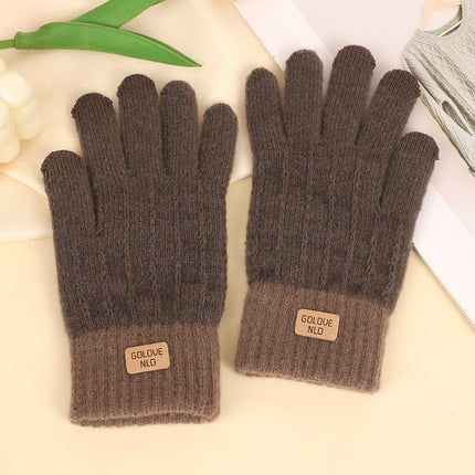Two-Color Winter Touchscreen Warm Gloves for Women, Cold-Proof Jacquard Cycling Fleece-Lined Gloves, Student Knitted Gloves Wholesale