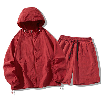 Sun Protection Clothing Set Upf50+ Cool-Touch Ice Silk Original Yarn Hooded Breathable Nylon Ice Silk Outdoor Skin Protection Clothing Shorts