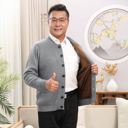 Autumn and Winter Thickened Middle-aged and Elderly Sweater Wool Pure Face Solid Color Jacket Cardigan Elderly Couple Dress Red Festive Parents