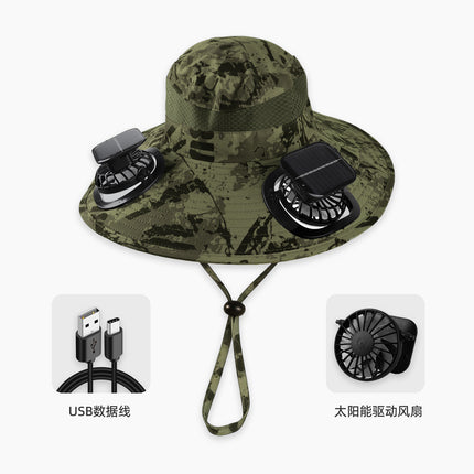 Summer Popular Fisherman Hat Solar Double Fan Rechargeable Hat Cross-Border Wholesale Sunshade and Sun Protection Essential for Fishing