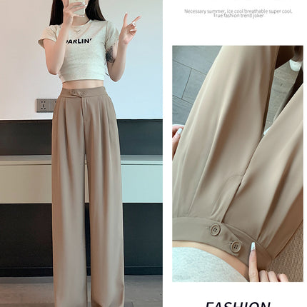 Black wide-leg pants women's pants spring and summer new draping mop pants women's casual pants straight suit pants women's pants