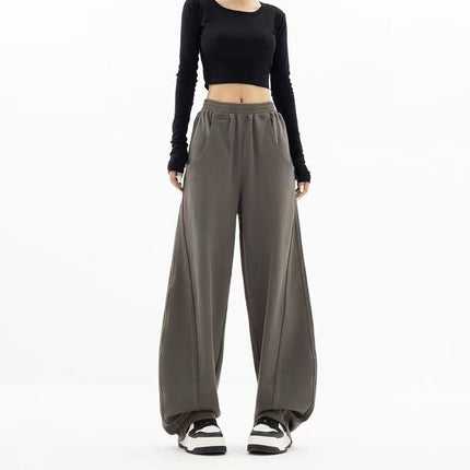 2024 New Autum Dark Gray Sweatpants Women's Loose Sweatpants Banana Pants Hiphop Elastic Waist Wide Leg Pants