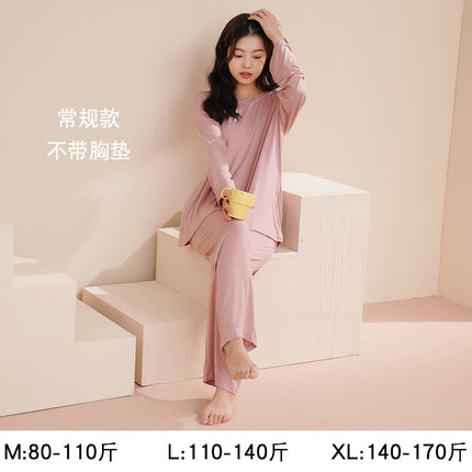 Pajamas for Women Autum Modal with Breast Pads Long-Sleeved Sexy Suit Large Size Loose and Cute Outer Wear Spring and Autum Home Clothes