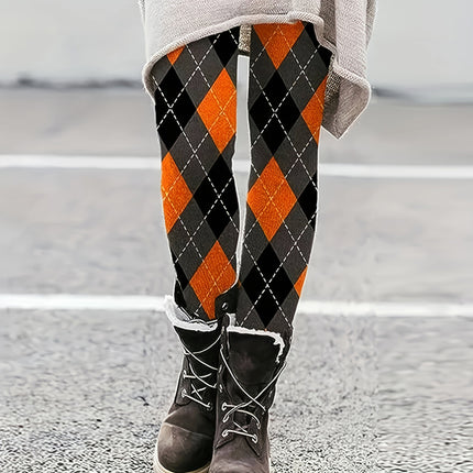 Cross-border Amazon wish diamond plaid printed leggings fall/winter Joker close-fitting pencil pants expanded size S-4XL