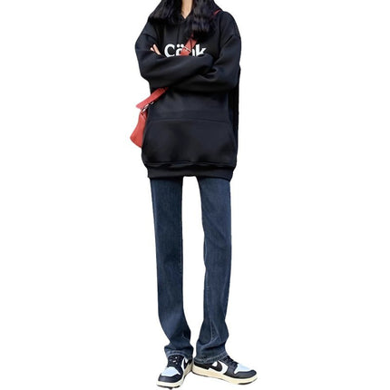 Blue Grey Straight Leg Jeans Women's Trendy All-match New High Waist Slim Look Casual Narrow Pile Smoke Tube Long Pants