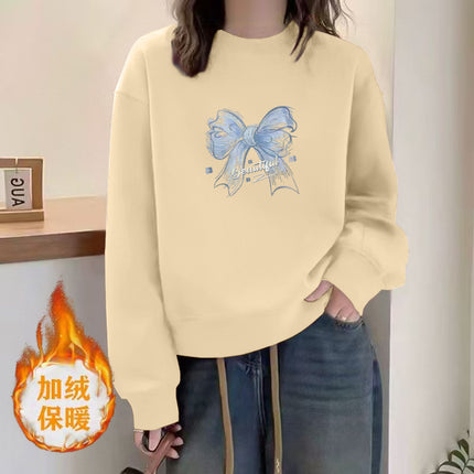 wine red New Year Sweat Women's 2025 New Autumn and Winter All-match Loose High-end fleece-lined Long-sleeved Spring Thin Top