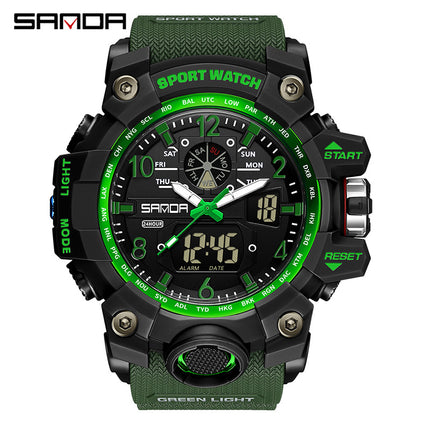 Sanda Hot-Selling Watch Korean Version Student Party Multi-Functional Waterproof Alarm Clock Electronic Watch Cool Dual Display Luminous Sports Watch