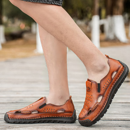 Cross-Border Hot-Selling Summer New Products Large Size Hand-Stitched Casual Breathable Mesh Genuine Leather Toe-Cap Sandals and River Shoes