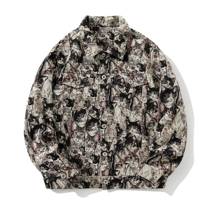 Ola's New Autum Style Uses All-Over Printed Pattern Lapel Cardigan Niche Design Trendyy Handsome Chic Unique Jacket