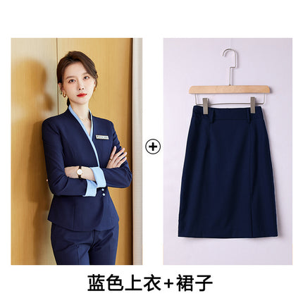 Hotel front desk reception work clothes suit professional suit women's high-end embroidered new Chinese style welcome ceremony clothes