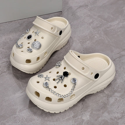 Cave Shoes Women's Elegant High-end Outer Wear 2024 Summer Fashion DIY Crystal Bear Beach Indoor Two-Wear Sandals and Slippers