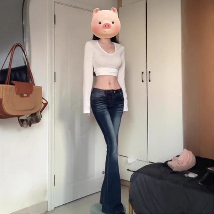 American Style Low-Rise Flared Jeans for Women 2025 Spring and Autumn Stretchy Slim Fit Floor-Length Bell-Bottom Pants