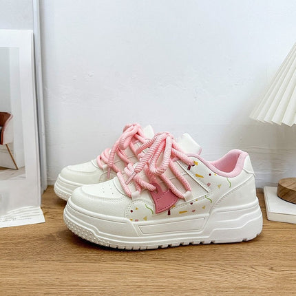 Spring and Autumn New Dopamine Sneakers Fashionable All-match Low-top White Shoes Women's Thick-soled Student Sports Casual Shoes