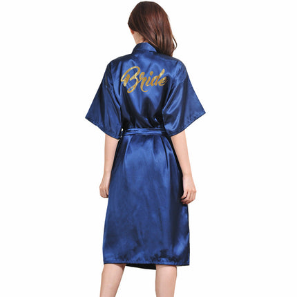Cross-Border Bronzing Bride Women's Summer Thin Cardigan Nightgown with Printed Long Short-Sleeved Wedding Makeup Dressing Gown Accessible Luxury