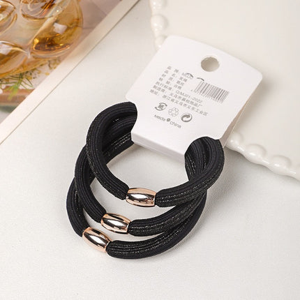 3-Pack of Premium Elastic Hair Bands with Gold Beads, Thick and High-Elastic Braided Hair Ties, Simple High Ponytail Hair Ties