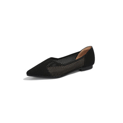Japanese Princess Shoes Women's Pointed Shallow Mouth Flying Woven Hollow Knitted Shoes Soft Bottom Casual Flat Bottom European and American Foreign Trade Summer