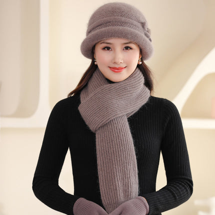 Autumn and winter middle-aged and elderly people hat female mother wool hat fleece-lined cold-proof cotton basin hat grandma old lady knitted hat