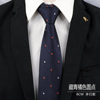 8cm-navy blue orange polka dot hand