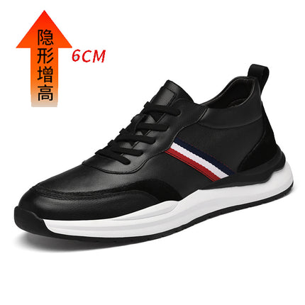 Men's shoes striped invisible inner height increasing shoes 8cm thick bottom white shoes 6 breathable trendy cowhide sneaker casual board shoes