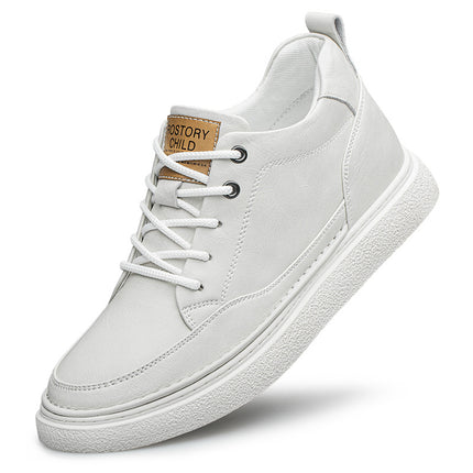 Men's Shoes Spring New Mid-top Winter Sports Casual Board Shoes Teenager Black Leather Shoes Increased 8cm Trendy Shoes