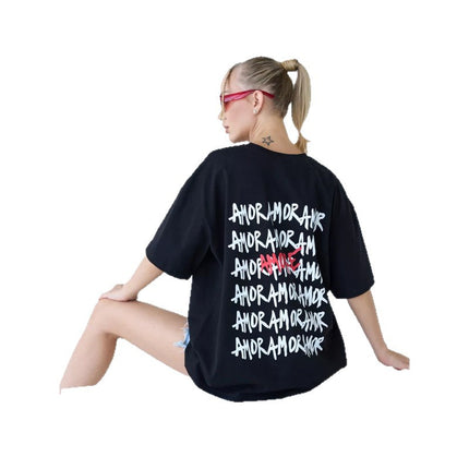 2025 New Summer Style 100% Cotton Short-Sleeved T-Shirt, Lazy Style, Fun and Trendyy Letter Print, Handsome Top Trend