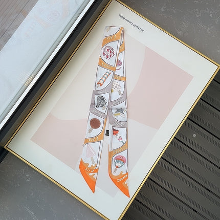 H's Twill Korean High-Quality Scarf Ice Cream Print Spring & Fall New Beveled Double-Layer Souvenir Small Silk Scarf