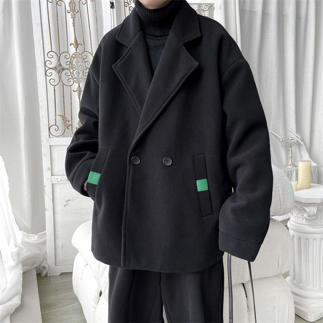 Autumn and Winter New Japanese Style Retro Double-breasted Suit with Bogged Collar and Woolen Collar Loose plus size Short Woolen Trash Coat