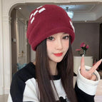 Checkerboard beanie - burgundy / Head circumference (52cm-59cm)