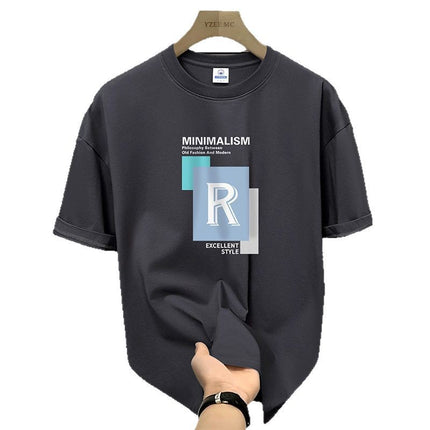 Pure Cotton Short-sleeved T-shirt Men's Round Neck Loose Fashionable Ins Printed Inner Top Men's T-shirt Top Base Shirt