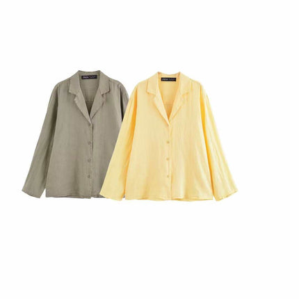 Long Sleeve Shirt European and American Linen AliExpress Explosions Shorts suit Women's Cross-border Deep Space Grey Top Yellow Top