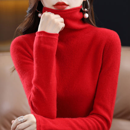 Curled Pile Collar Wool Sweater Women's 100 Pure Wool Base Shirt Autumn and Winter New High Neck Cashmere Knitted Sweater