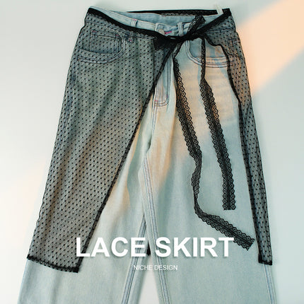 Korean Style Stacked Lace Skirt Curtain Butt Curtain One-Piece Skirt Apron Lace-Up Mesh Beach Swimsuit with Cover