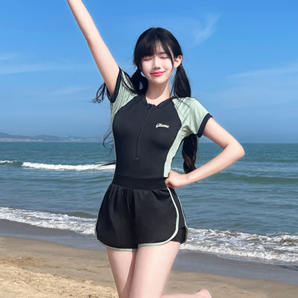 One-Piece Swimsuit for Women 2025 New High-End Student Swimming Pool Special Covering the Flesh and Slimming Look Square-Angle Hot Spring Bathing