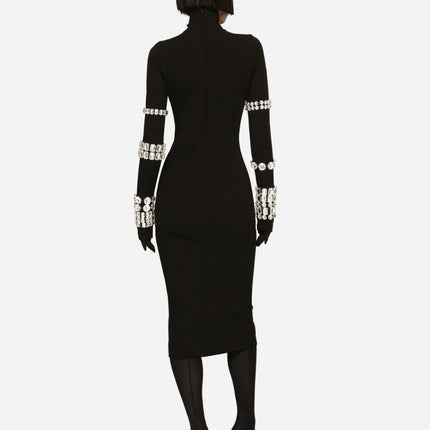 European and American Black Heavy Industry Nail Drill Long Sleeve High Neck Bandage dress Slim-Fit Slimming Knitted Round Neck Women's Autumn and Winter